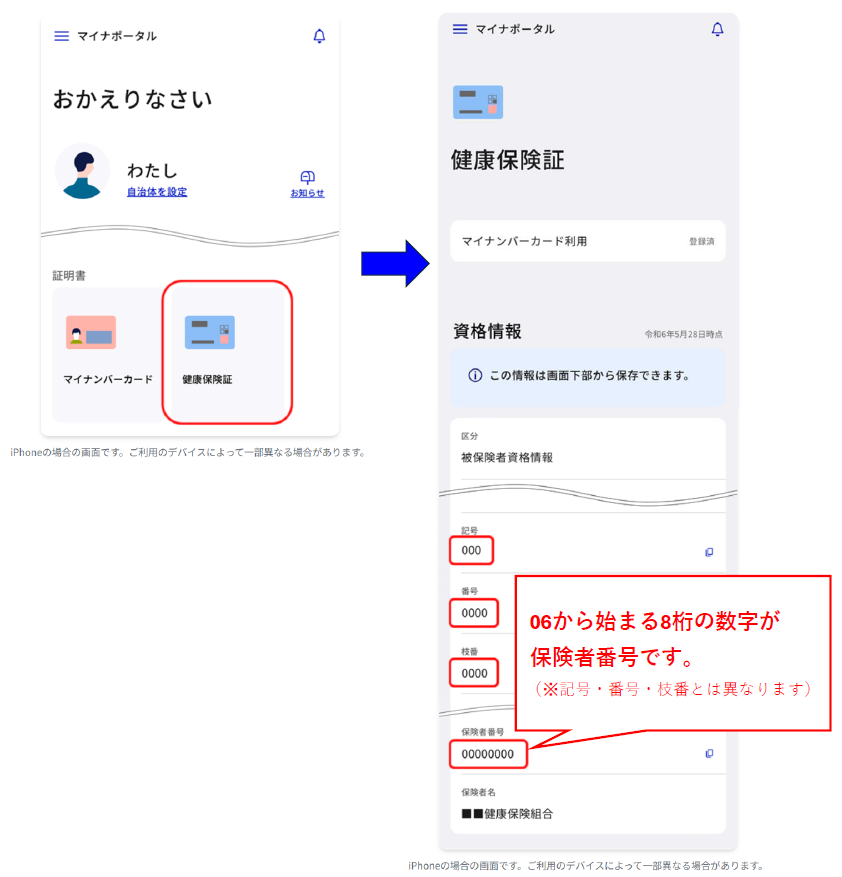 この部分に記載されている8桁の数字がパスワードです。（マイナポータルの場合）